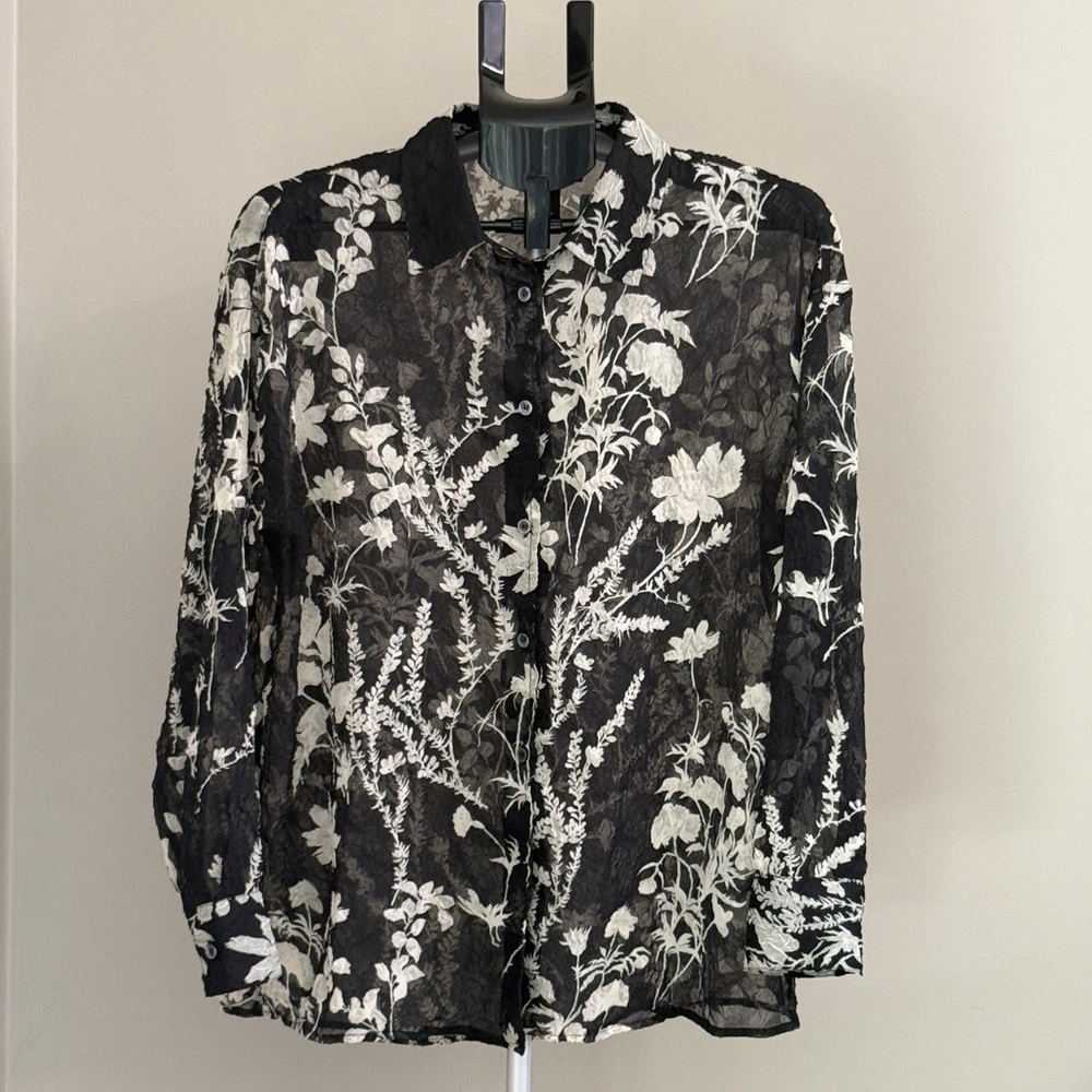 Bailey 44 Black and Cream Floral Top